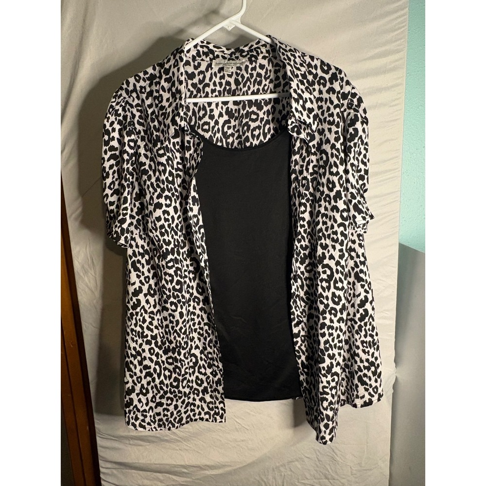 Rebecca Malone Woman Leopard Print Button Up Shirt & Camisole 2X Black White 137